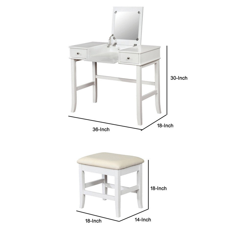 2 Piece Wood Vanity Set Sturdy Sabre Legs White Silver By Casagear Home BM207331