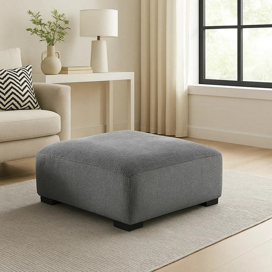 Modern Style Padded Ottoman with Fabric Upholstery, Gray