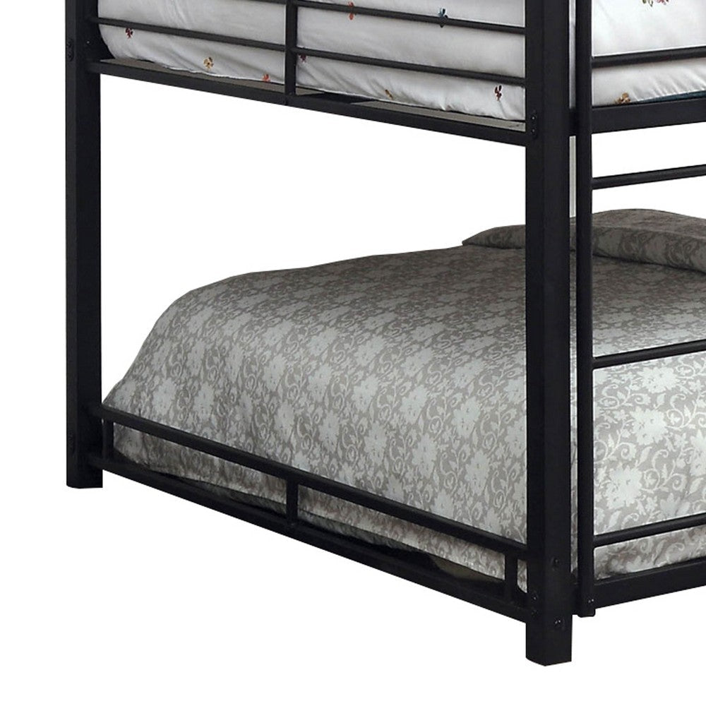 Industrial Style Queen Triple Decker Bunk Bed with Ladder Black By Casagear Home BM207362