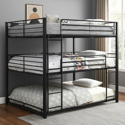 Bunk Bed | Industrial Style | Triple Decker | Queen | Ladder | Black