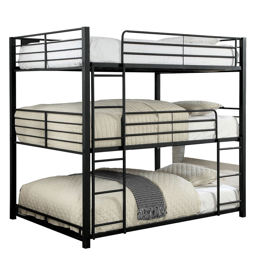 Industrial Style Full Triple Decker Bunk Bed with Ladder, Black By Casagear Home