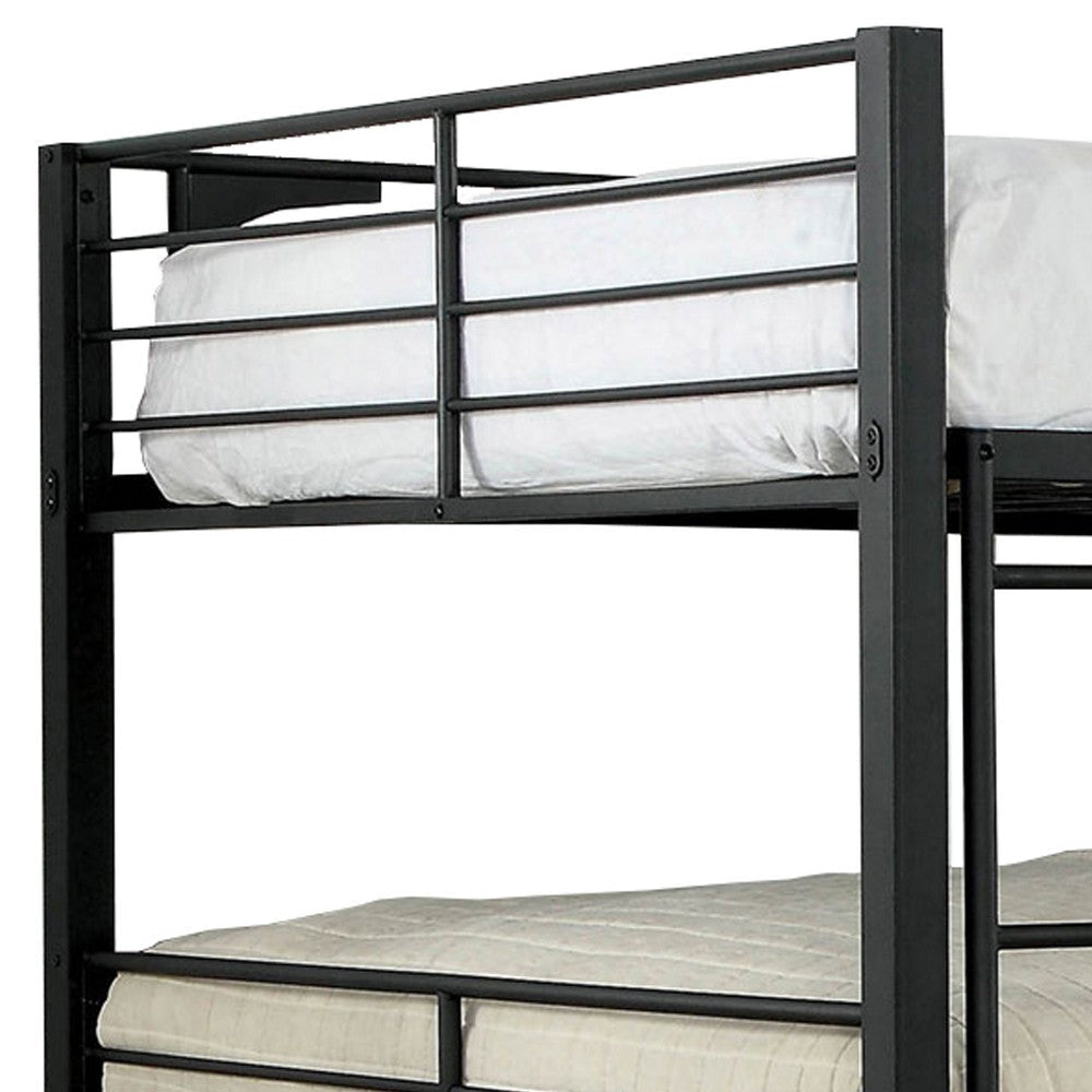 Industrial Style Full Triple Decker Bunk Bed with Ladder Black By Casagear Home BM207366