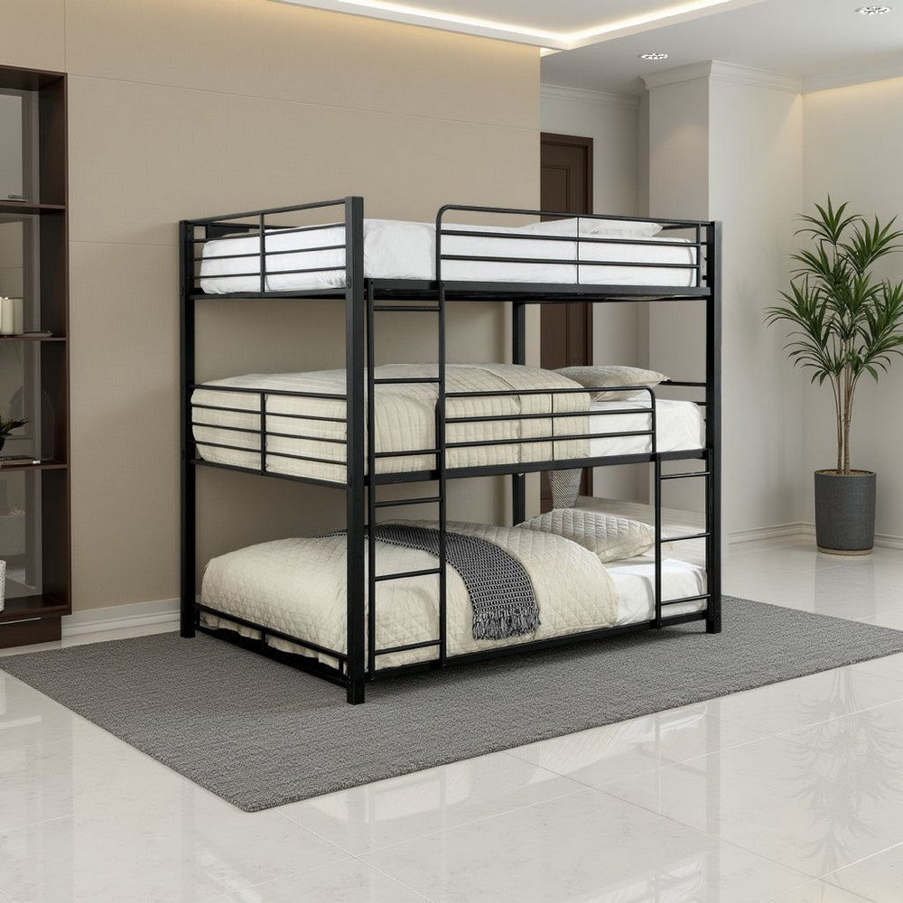 Bunk Bed | Industrial Style | Triple Decker | Full | Ladder | Black