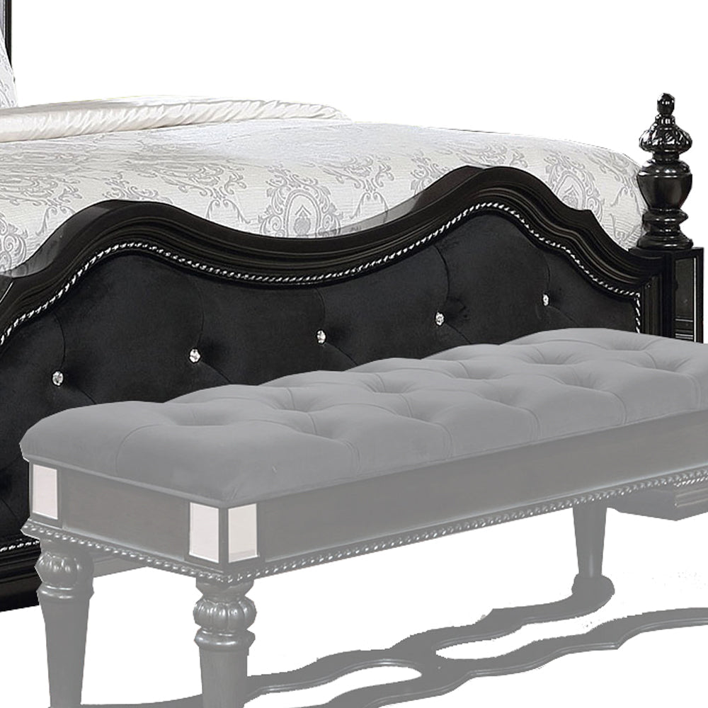 Fabric Upholstered Queen Wooden Bed with Mirror Inserts Black By Casagear Home BM207376