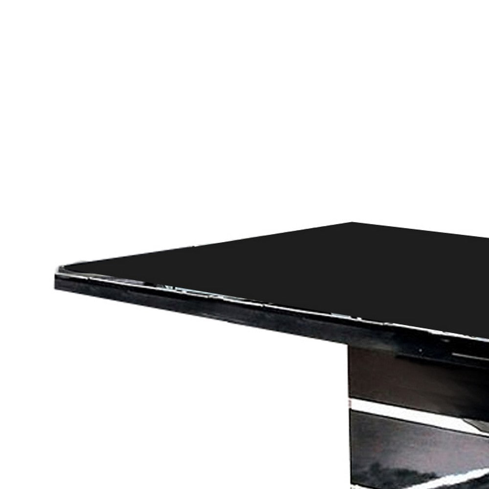 Dining Table | Expandable | Wood & Metal | High Gloss | Black & Silver BM207383