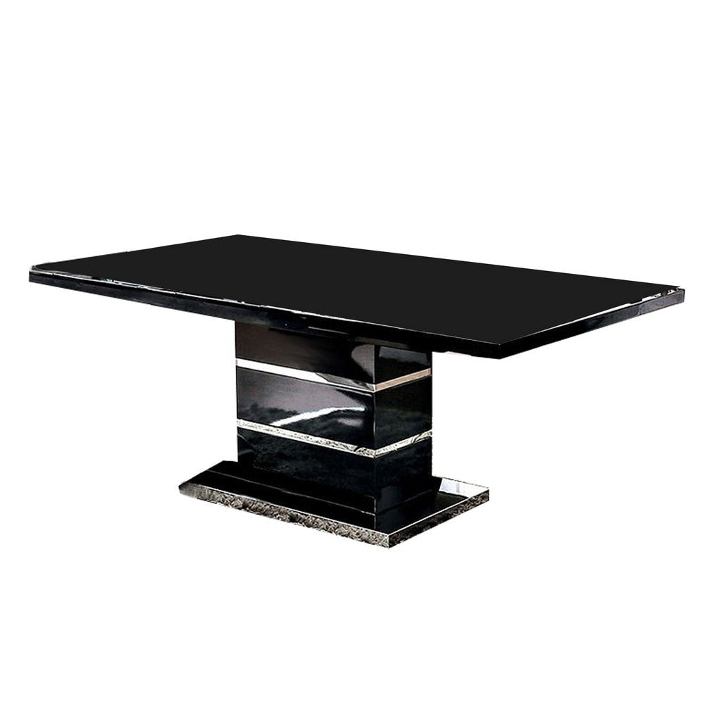 Dining Table | Expandable | Wood & Metal | High Gloss | Black & Silver BM207383