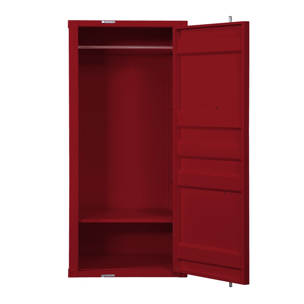 Wardrobe | Single Door | Double Storage | Cremone Bolt | Red