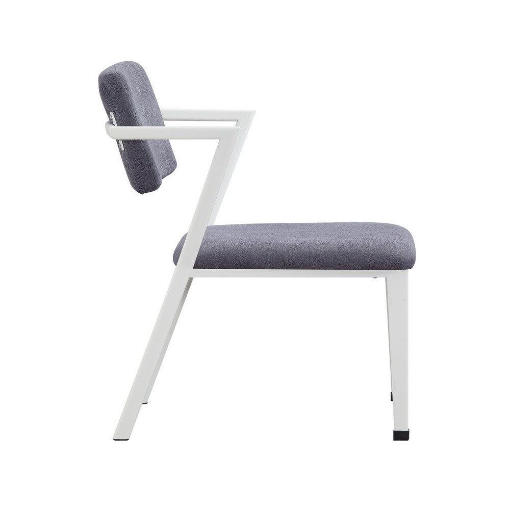 Metal Chair with Fabric Upholstery and Straight Legs Gray and White BM207434
