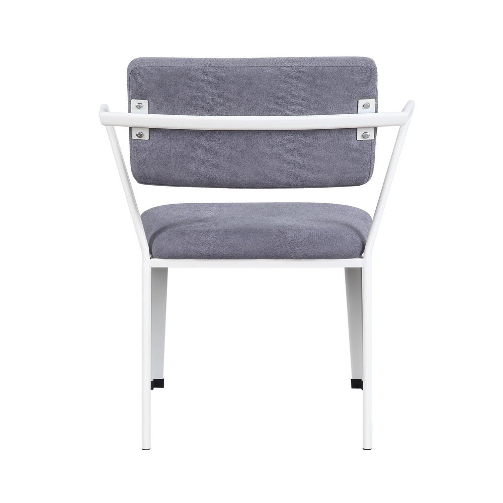 Metal Chair with Fabric Upholstery and Straight Legs Gray and White BM207434