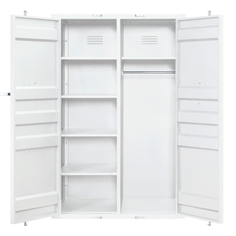 Double Door Storage Wardrobe with Recessed Panels and Cremone Bolts White BM207435