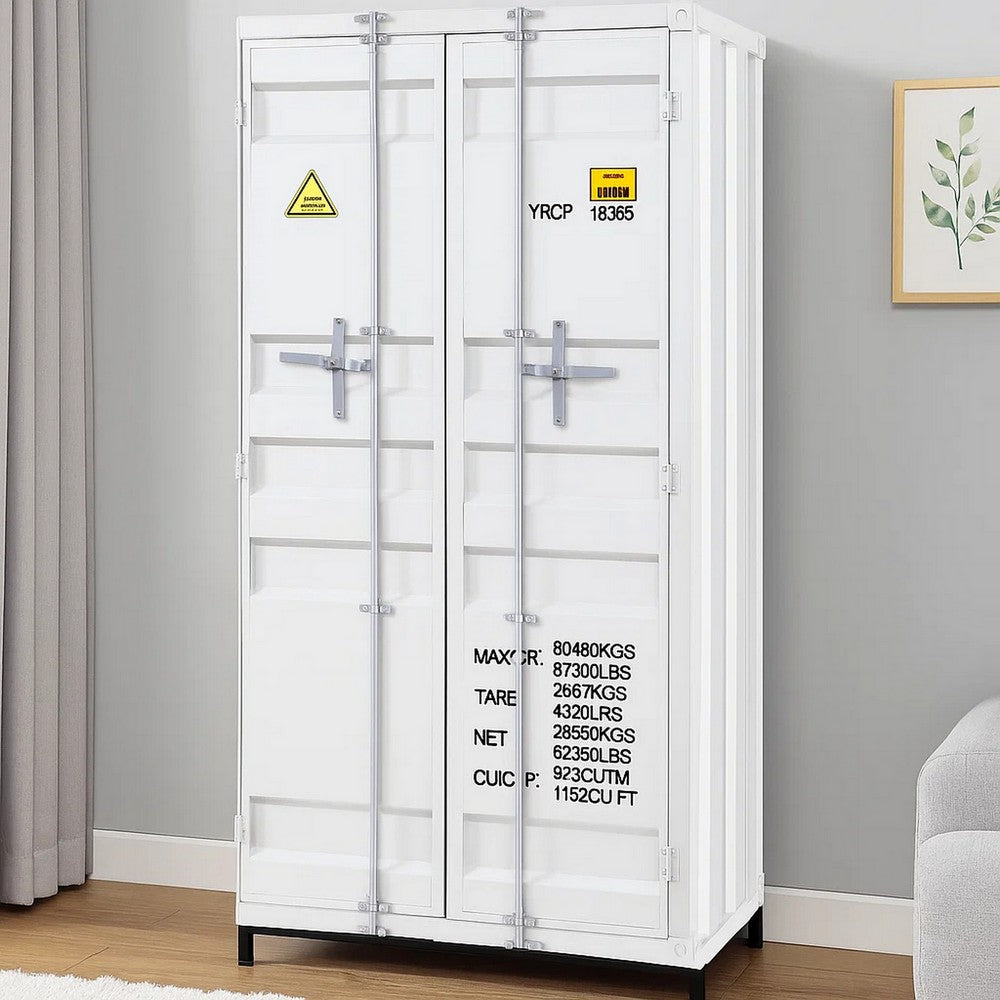 Double Door Storage Wardrobe with Recessed Panels and Cremone Bolts, White