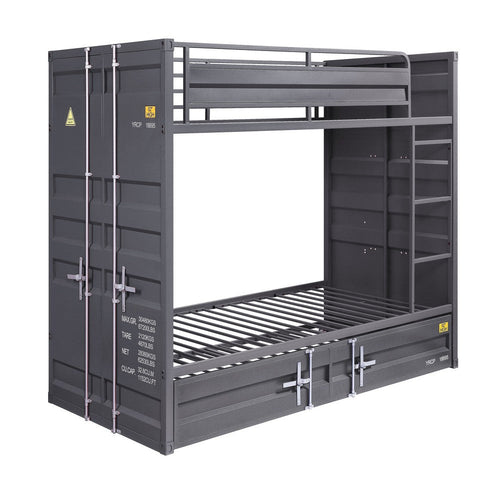 Gunmetal Gray Finish Twin Turdle with Metal Frame and Slat system, Gray