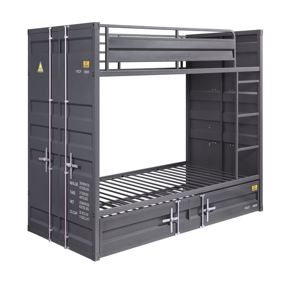Gunmetal Gray Finish Twin Turdle with Metal Frame and Slat system, Gray