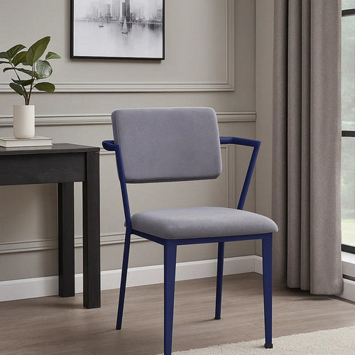 Fabric Upholstered Metal Base Chair with Flared Armrest, Blue and  Gray