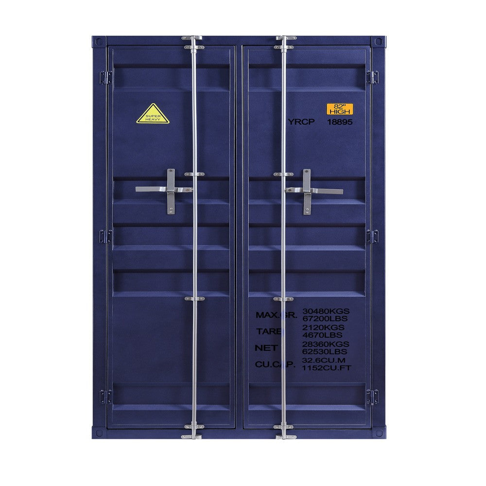 Metal Base Double Door Storage Wardrobe with Slated Pattern Blue BM207443
