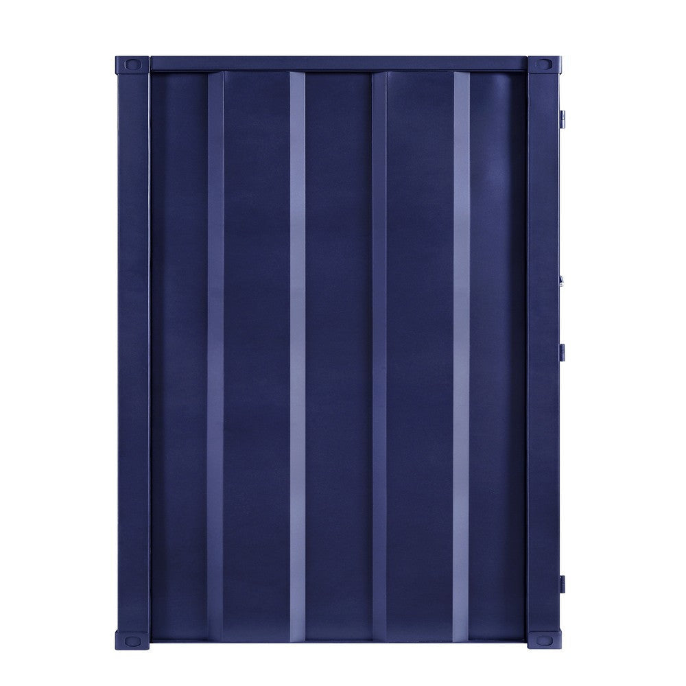 Metal Base Double Door Storage Wardrobe with Slated Pattern Blue BM207443