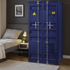 Metal Base Double Door Storage Wardrobe with Slated Pattern, Blue
