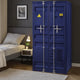 Metal Base Double Door Storage Wardrobe with Slated Pattern, Blue