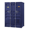 Metal Base Double Door Storage Wardrobe with Slated Pattern, Blue
