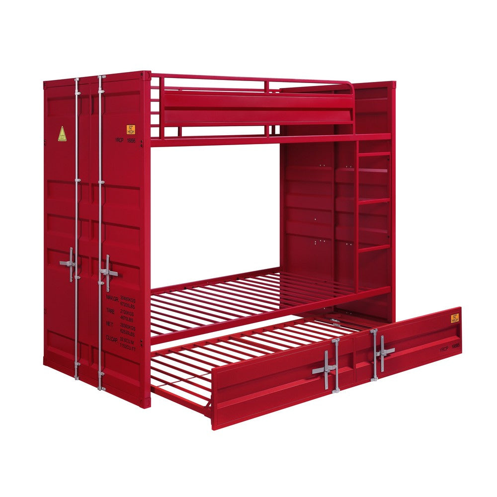 Metal Base Twin Turdle with Slat System and Cremon Bolts Red By Casagear Home BM207444