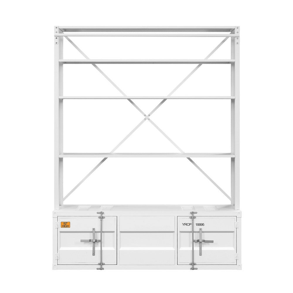 Metal Base Bookshelf and Ladder with 2 Extra Storage Compartments White BM207449
