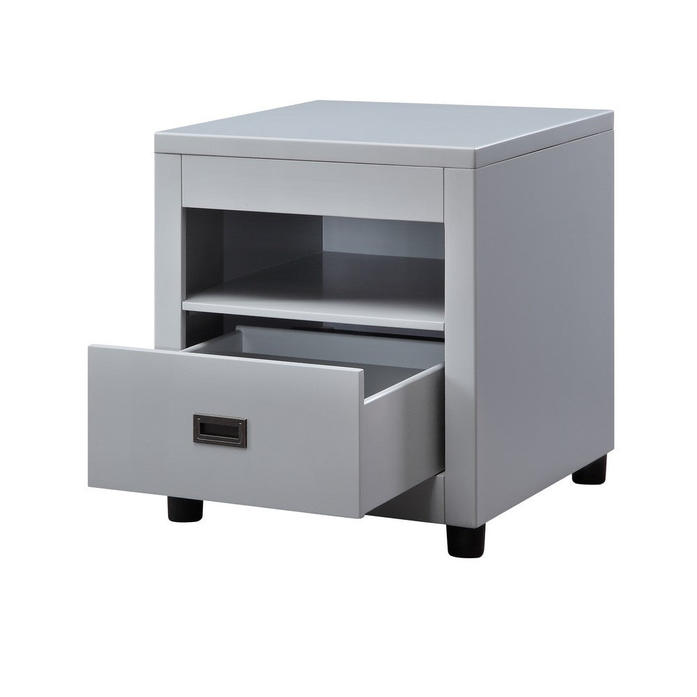 Transitional Style Wooden End Table with 1 Drawer Gray and Black BM207458