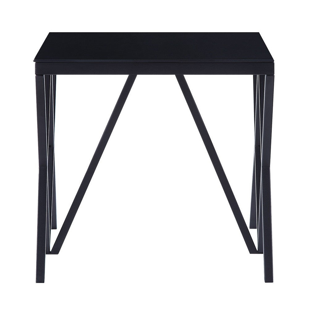 Contemporary Style Metal End Table with Geometric Base Black BM207461