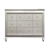 9 Drawer Spacious Desser with Mirror Beveled Pulls and Bun Feet Silver BM207488