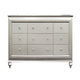 9 Drawer Spacious Desser with Mirror Beveled Pulls and Bun Feet Silver BM207488