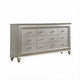 9 Drawer Spacious Desser with Mirror Beveled Pulls and Bun Feet, Silver