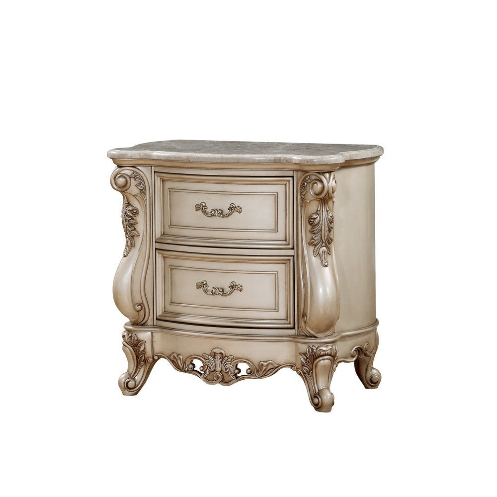 2 Drawer Nightstand With Raised Scrolled Floral Moulding White - BM207490 By Casagear Home BM207490