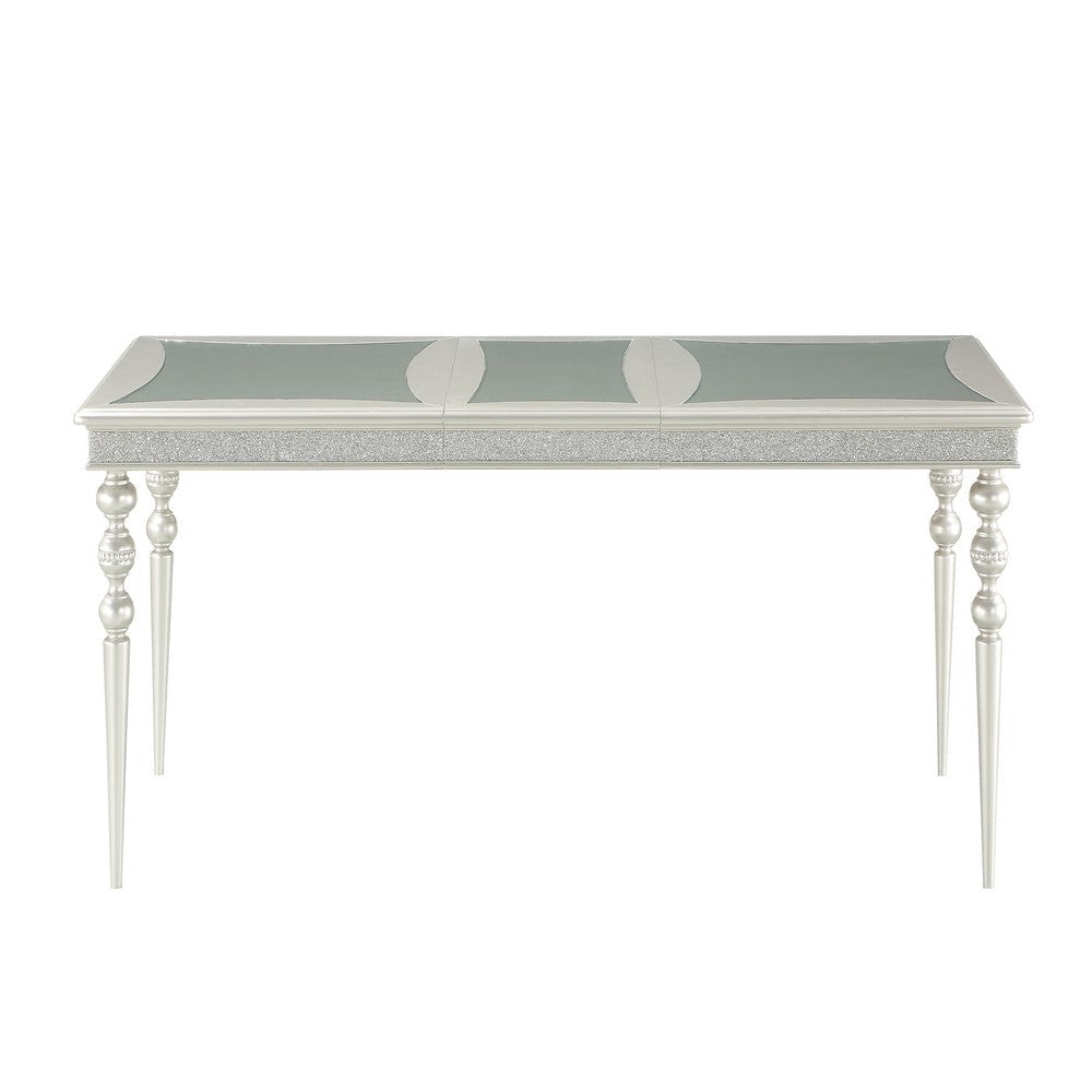 Sparkling Rectangular Dining Table with Rhinestone Inlay Silver and Clear BM207511