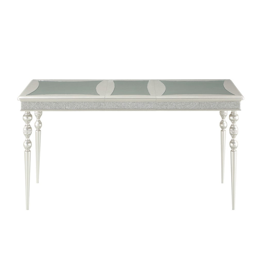 Sparkling Rectangular Dining Table with Rhinestone Inlay, Silver and Clear