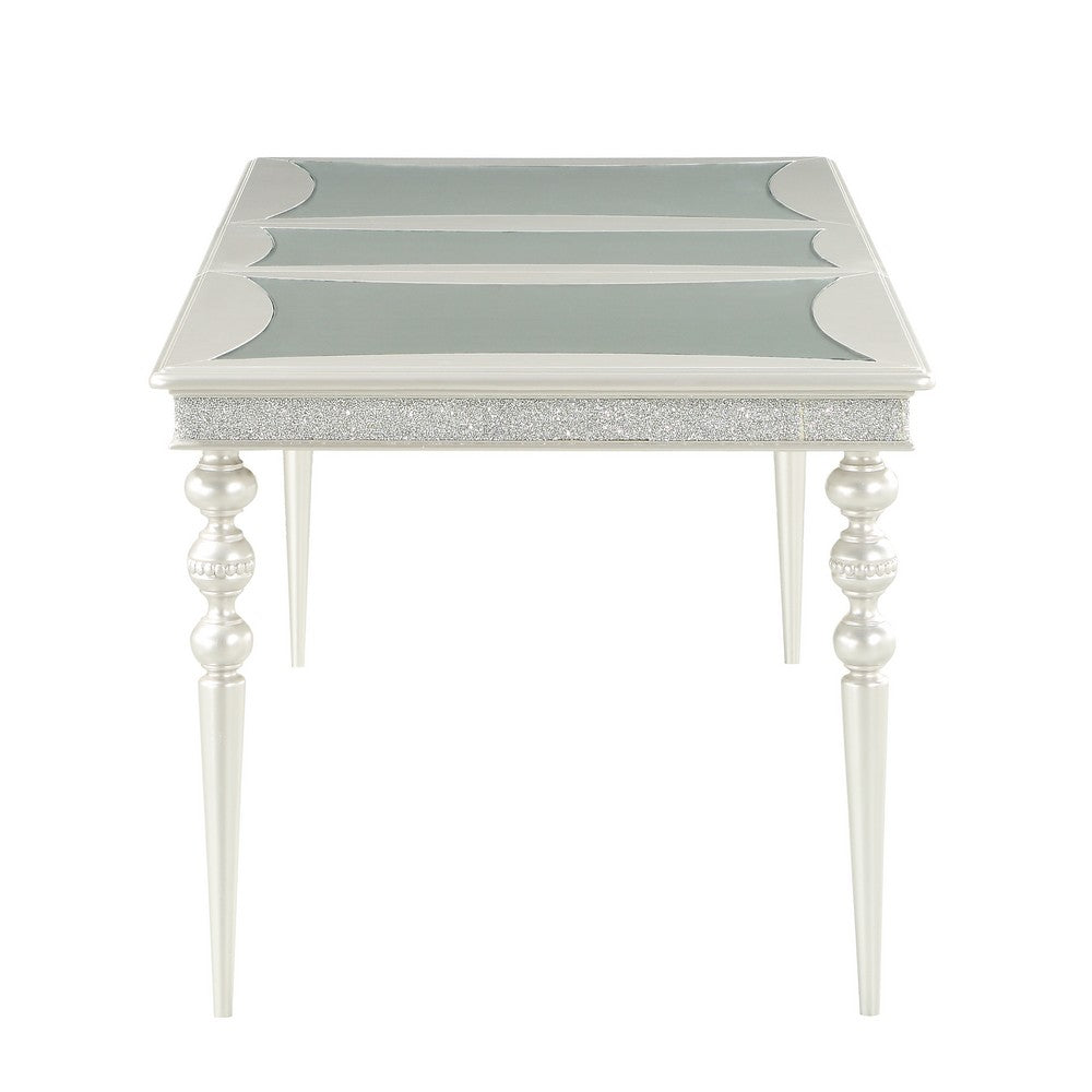 Sparkling Rectangular Dining Table with Rhinestone Inlay, Silver and Clear