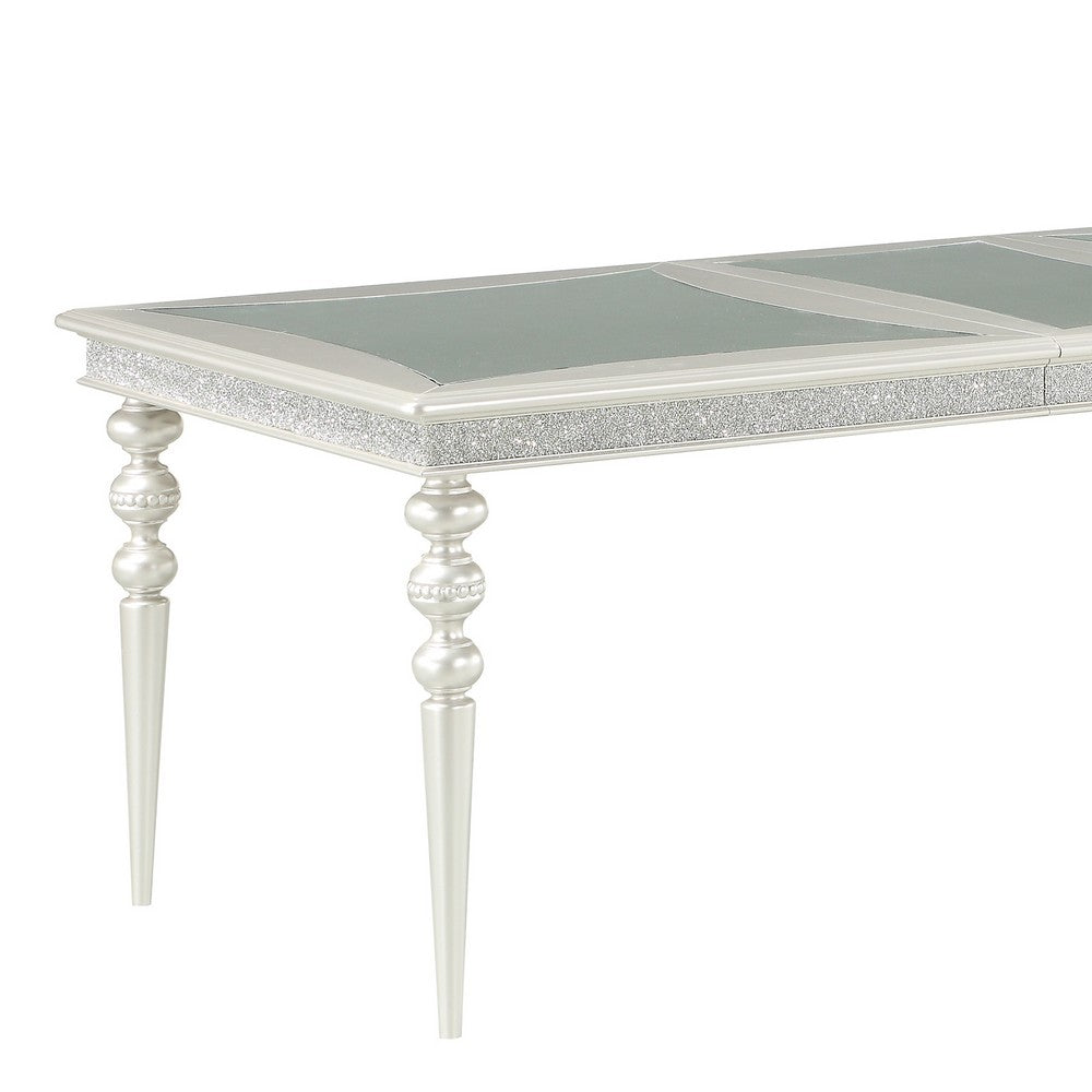 Sparkling Rectangular Dining Table with Rhinestone Inlay, Silver and Clear