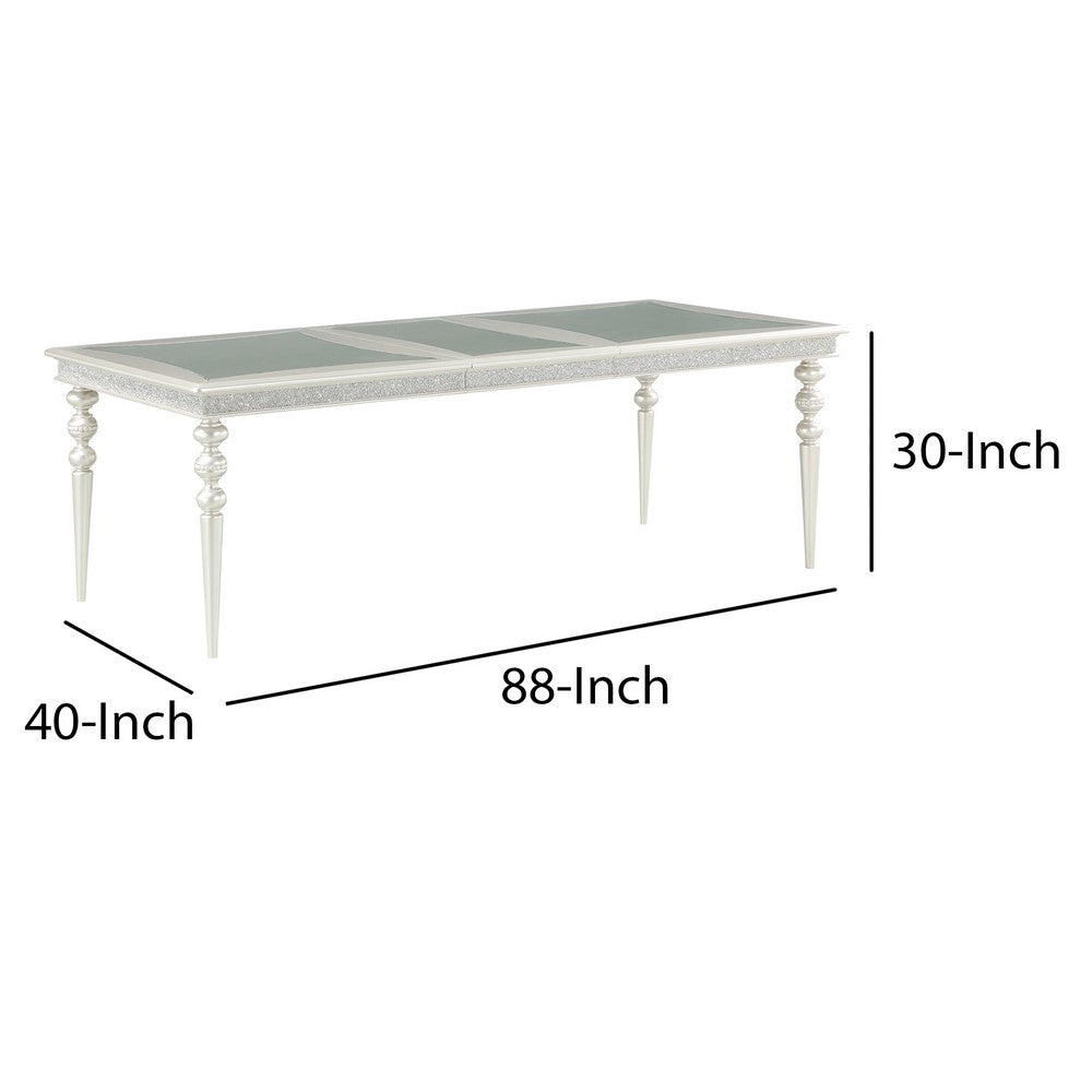 Sparkling Rectangular Dining Table with Rhinestone Inlay, Silver and Clear