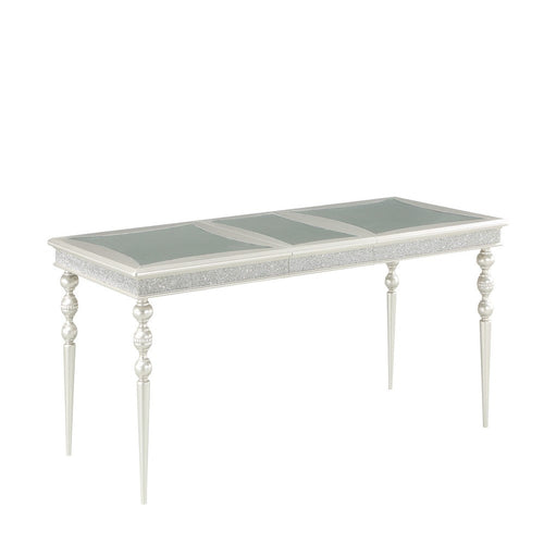 Sparkling Rectangular Dining Table with Rhinestone Inlay, Silver and Clear
