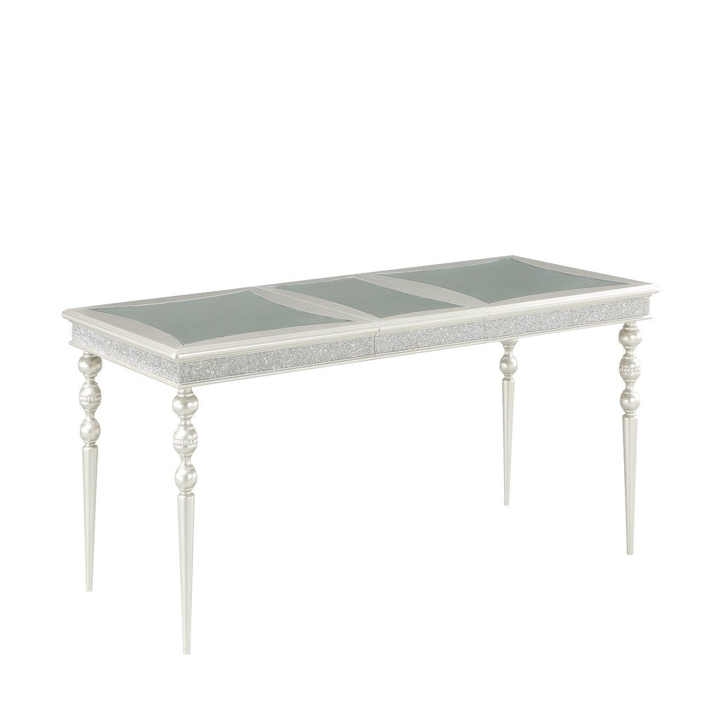 Sparkling Rectangular Dining Table with Rhinestone Inlay, Silver and Clear