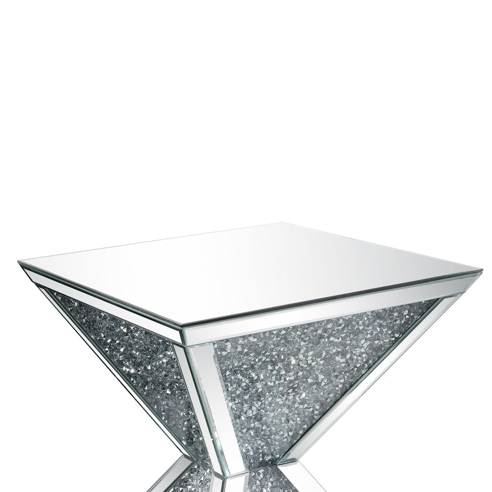 Sparkling End Table with Faux Diamonds Inlay Silver and Clear - BM207518 By Casagear Home BM207518