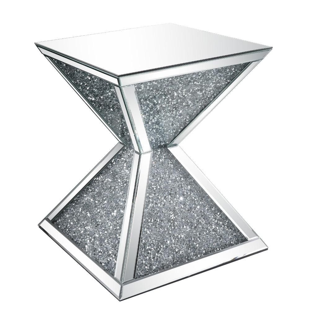 Sparkling End Table with Faux Diamonds Inlay Silver and Clear - BM207518 By Casagear Home BM207518