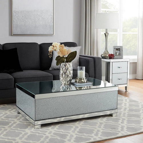 Rectangular Wooden Coffee Table with Faux Crystal Inlays, Silver