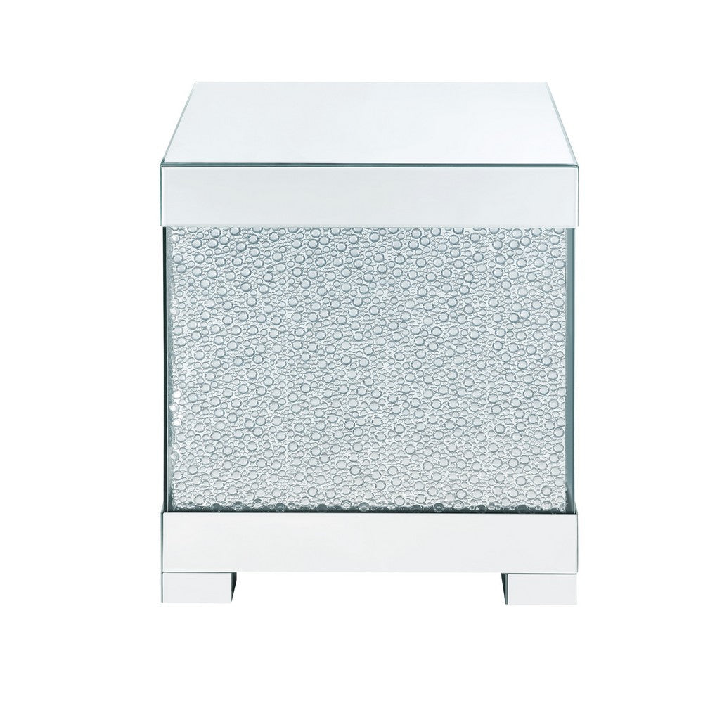 Contemporary Square Wooden End Table with Faux Crystal Inlays Silver BM207522