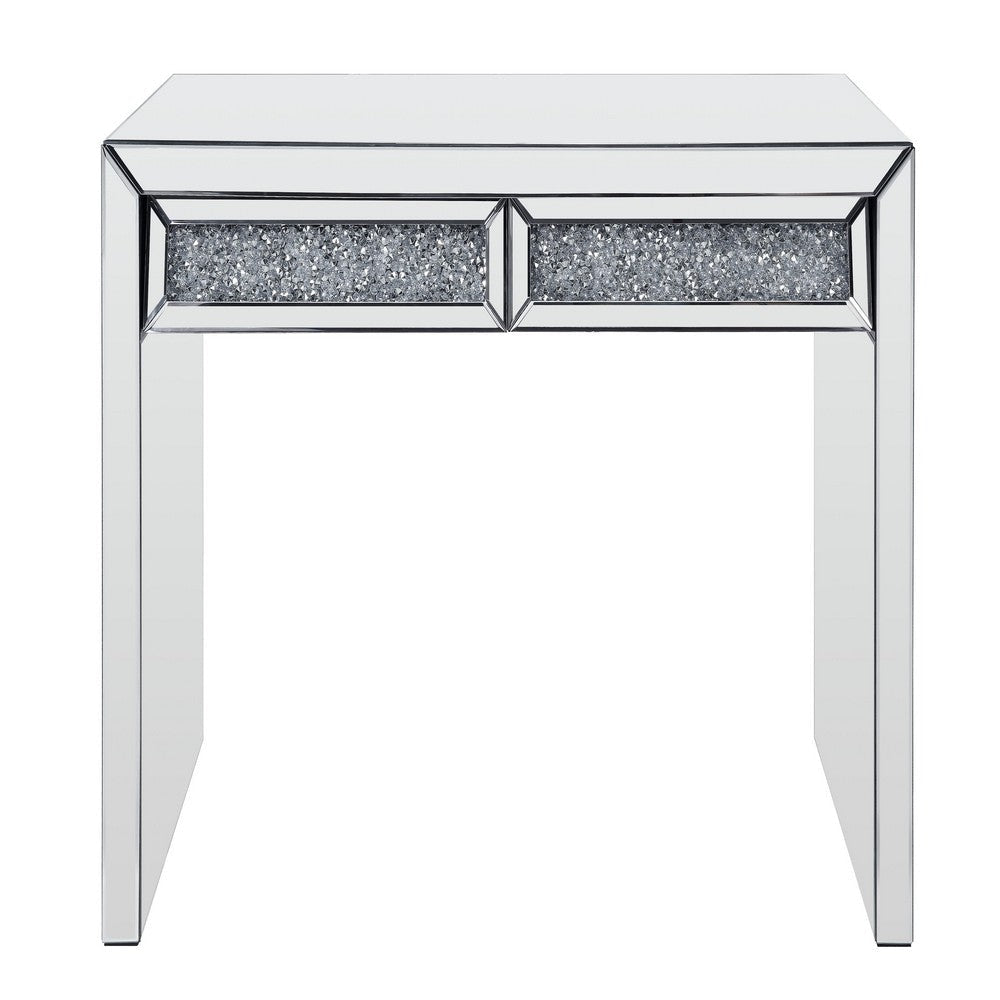 Console Table with Two Storage Drawers and Faux Diamond Inlay Silver BM207523