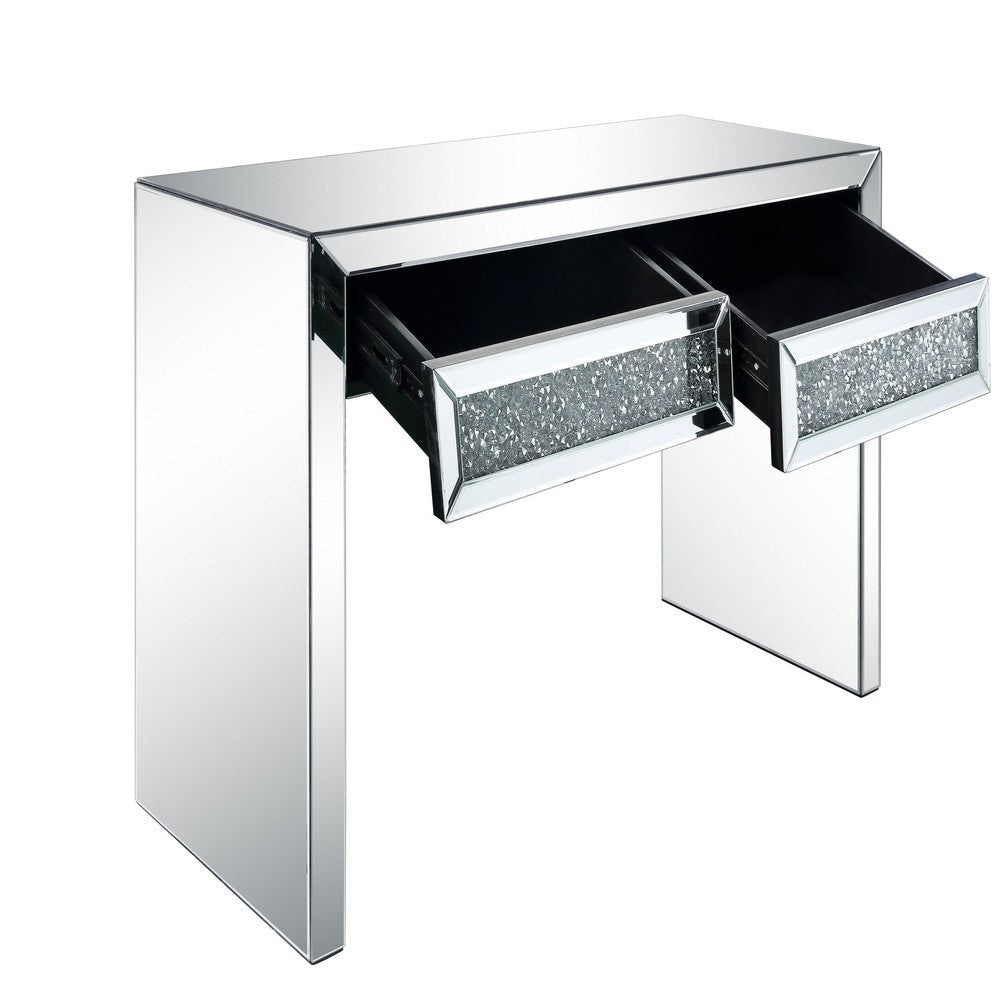 Console Table with Two Storage Drawers and Faux Diamond Inlay Silver BM207523