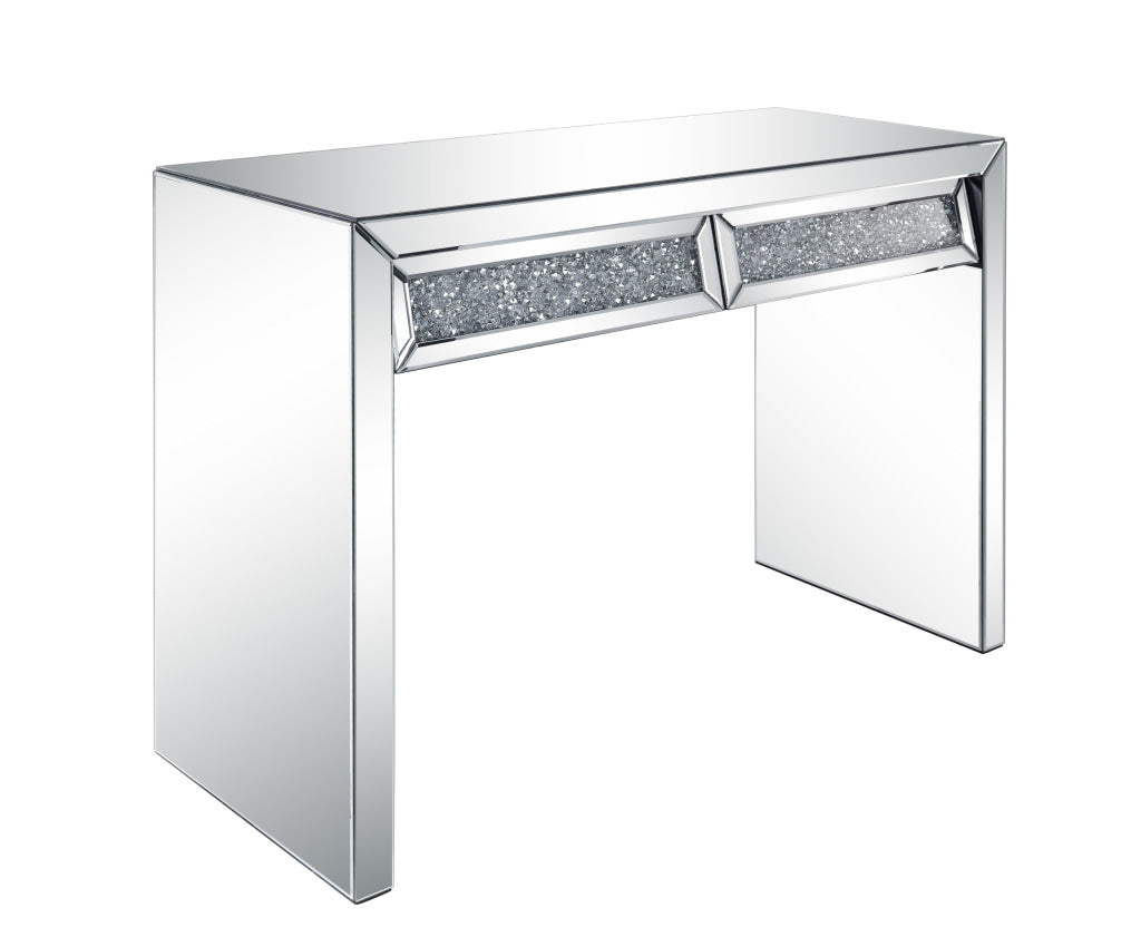 Console Table with Two Storage Drawers and Faux Diamond Inlay, Silver