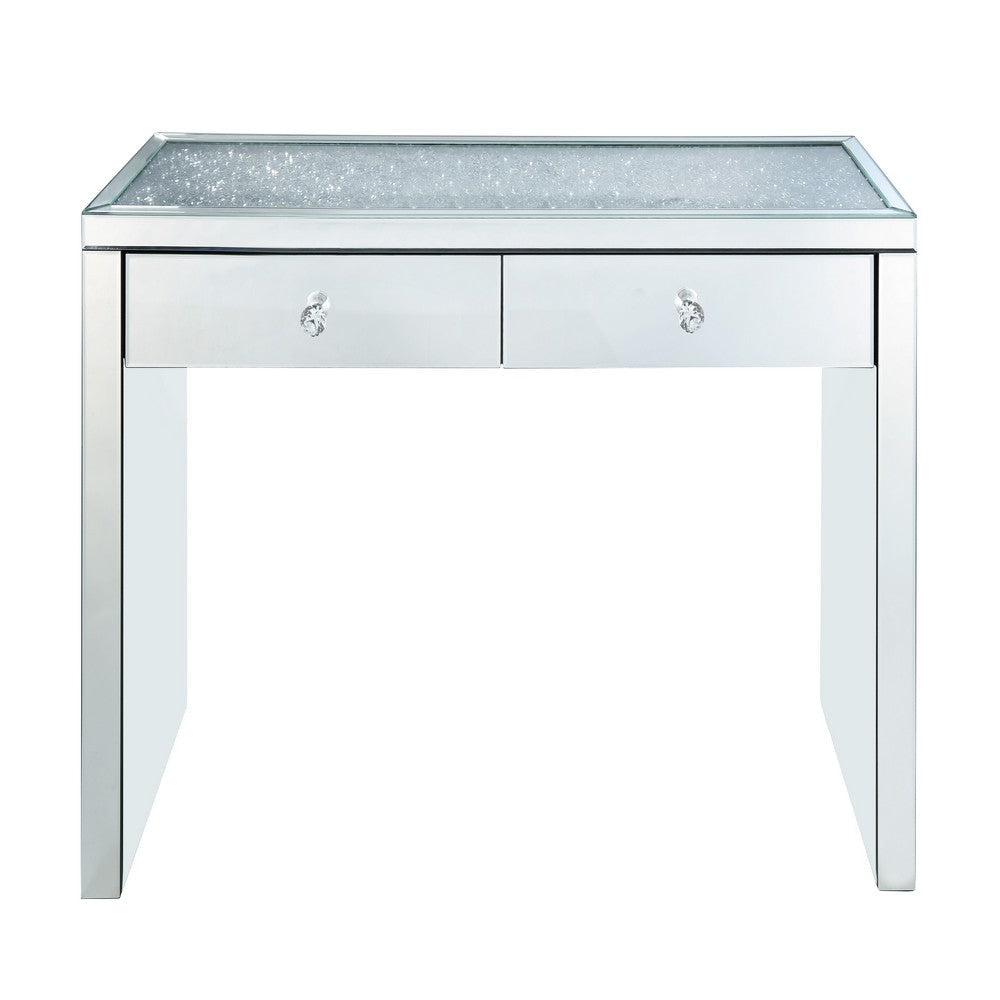 Wooden Console Table with 2 Storage Drawers and Faux Diamond Inlay Silver BM207524
