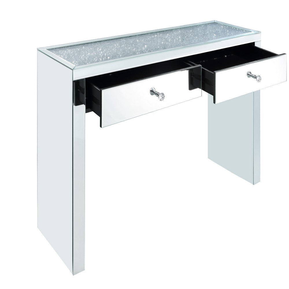 Wooden Console Table with 2 Storage Drawers and Faux Diamond Inlay Silver BM207524