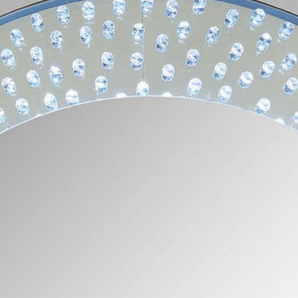 Round Accent Wall Decor with LED Bulb and Beveled Edges Silver BM207527