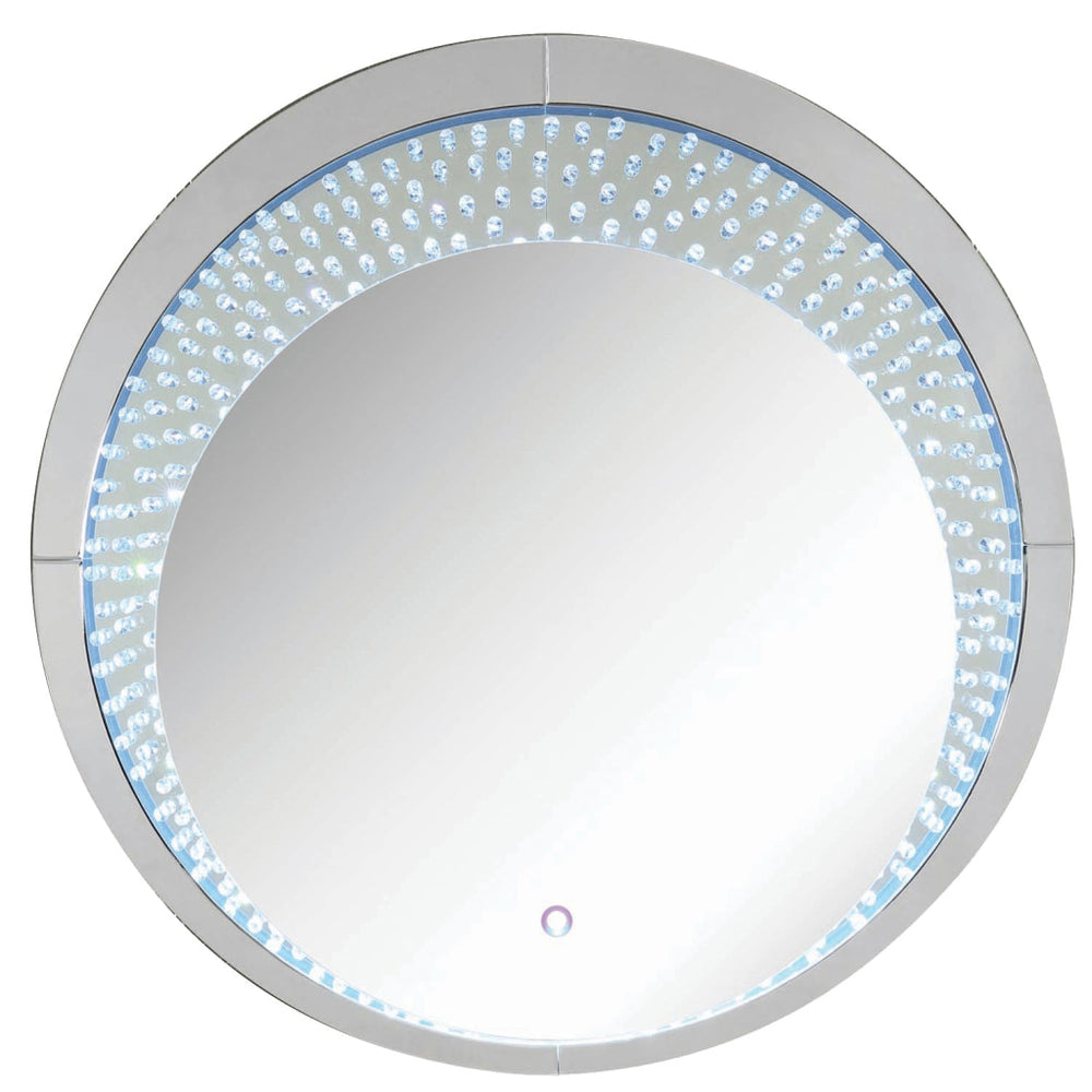 Round Accent Wall Decor with LED Bulb and Beveled Edges, Silver