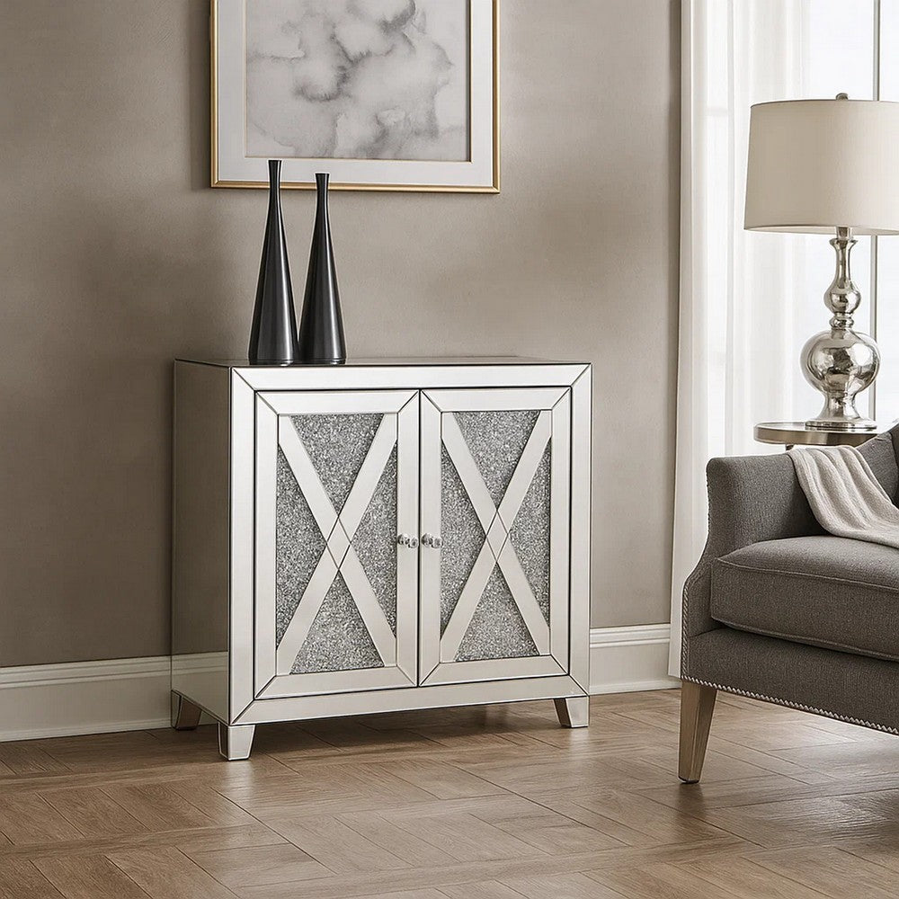 Storage Cabinet | Mirror Trim | X Design | Silver